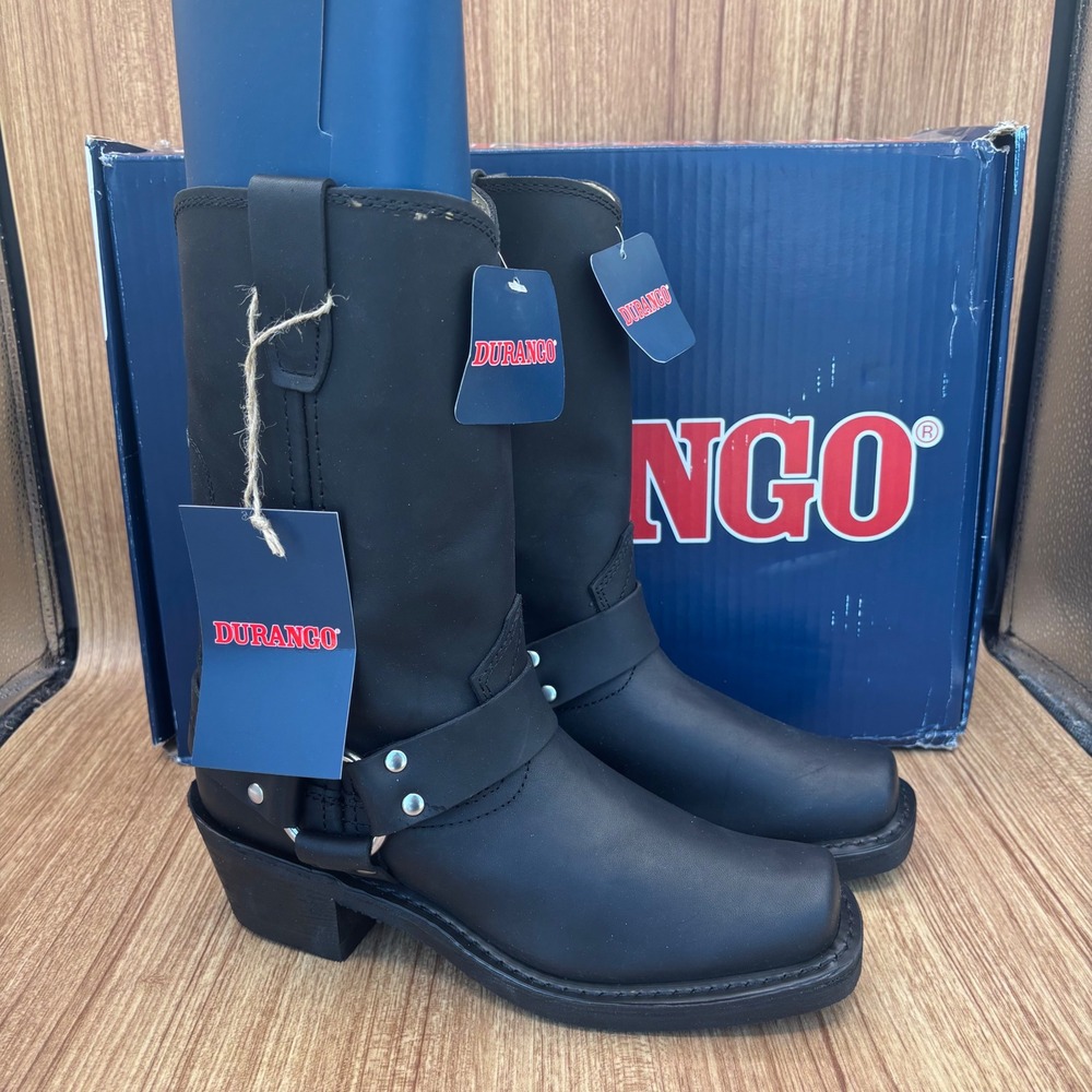 Durango Harness Boots Women 6.5M Black RD510 Leather Square Toe Biker Moto NEW